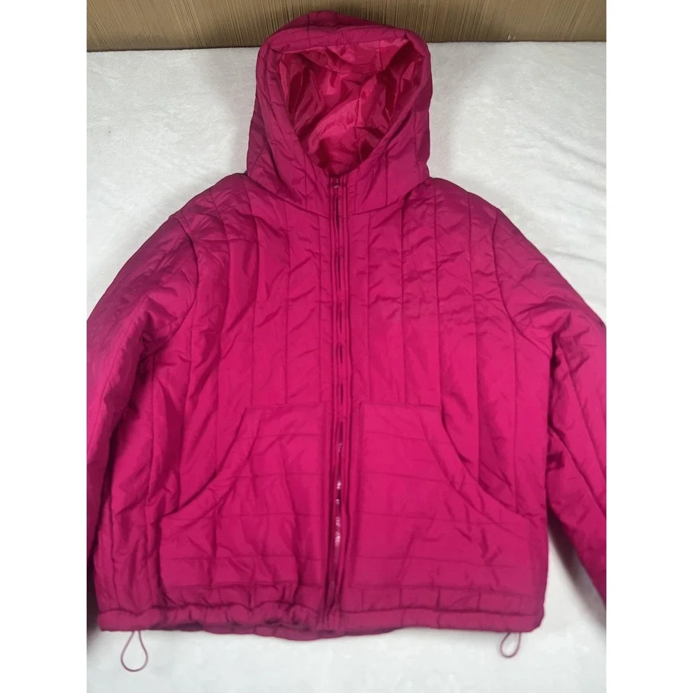 A New Day Puffer Jacket Womens Large Pink Hooded Quilted Short Insulated‎ Warm